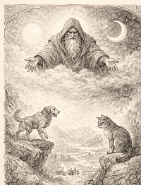 Bleistiftzeichnung mit Hund und Katze als Symbol für ganzheitliche Physiotherapie, Verhaltenstherapie und Naturheilkunde für Hund und Katze.