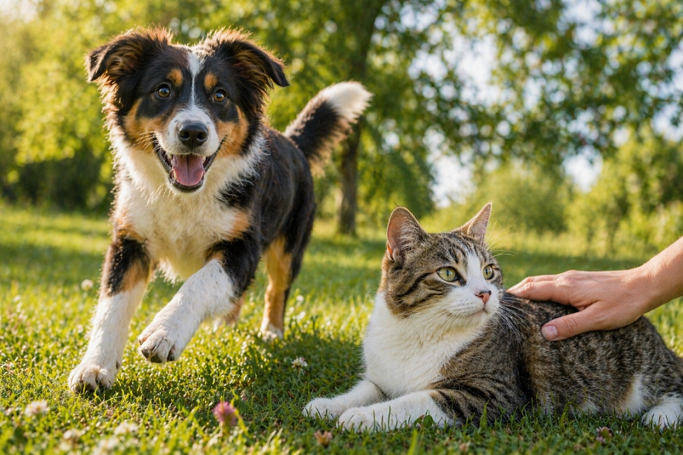 „Junger aktiver Hund und Katze im Freien – mobile Tierphysiotherapie für Hunde und Katzen in Unterfranken“